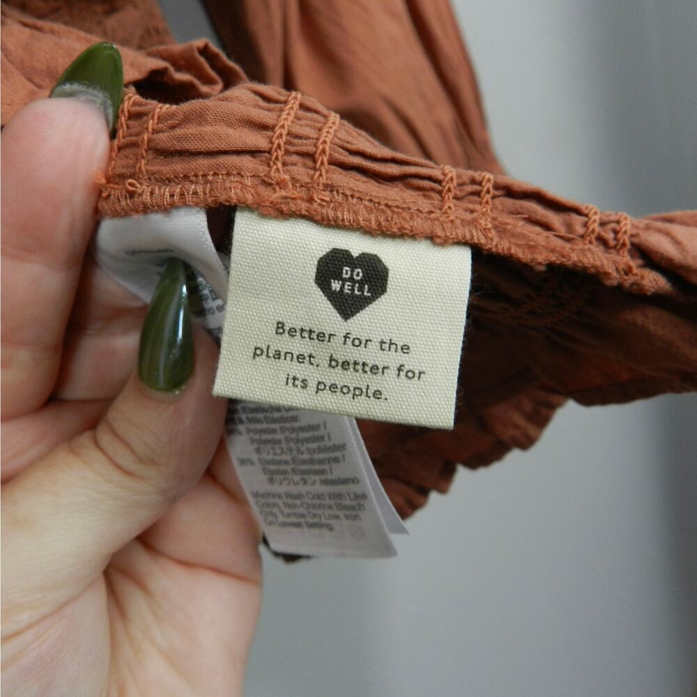 Madewell Lucie Bubble Sleeve Smocked Top Size XL Burnt Umber Style NC843 - Picture 13 of 16